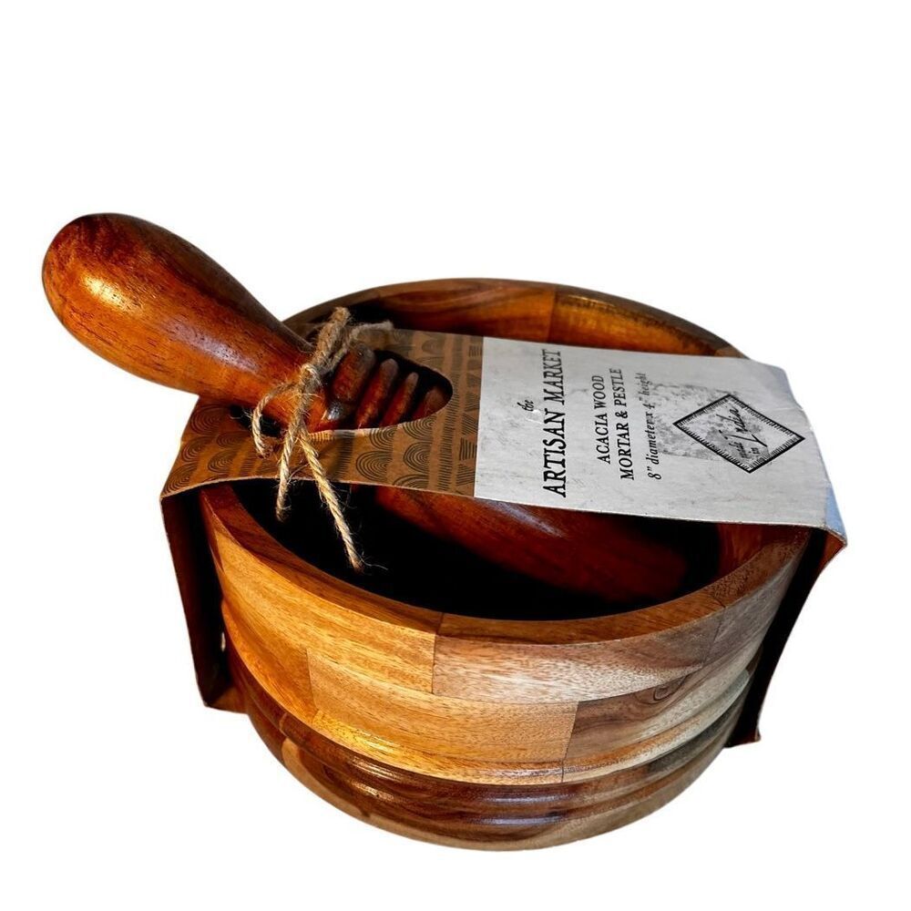 Artisan Market Acacia Wood Mortar and Pestle New